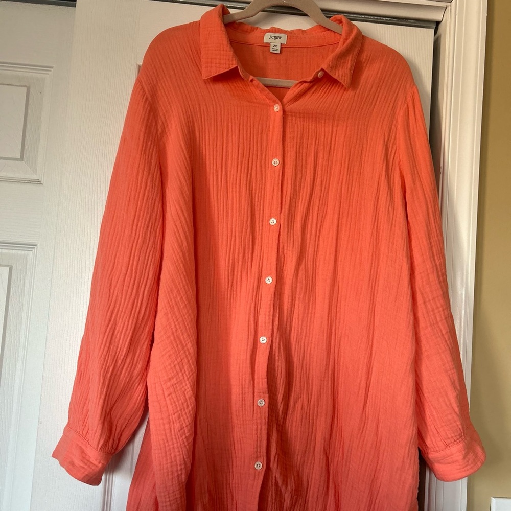 J. Crew Women’s Coral Gauze Button-Up Shirt/Beach Cover-Up 2X